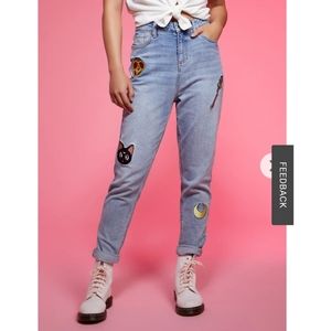Sailor Moon Icons Embroidered Mom Jeans